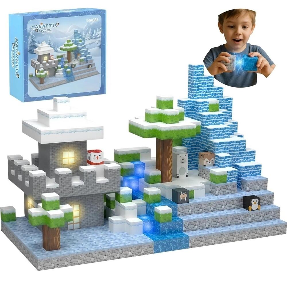 138pc Magnetic Building Blocks Set - Glacier Edition with Light-Up Blocks - NEW